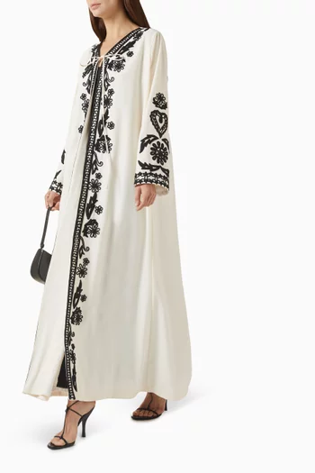 Embroidered Abaya in Cotton-twill