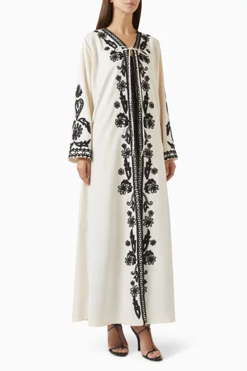 Embroidered Abaya in Cotton-twill
