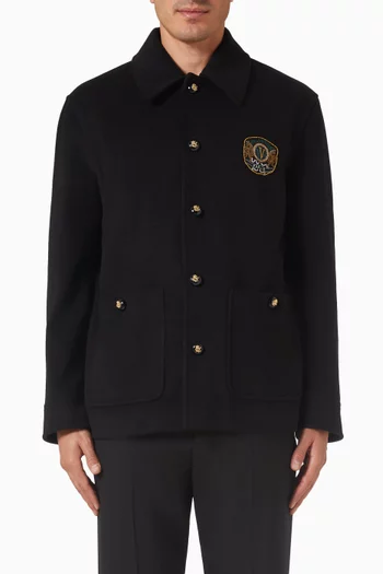 Logo Embroidered Jacket in Wool-cashmere