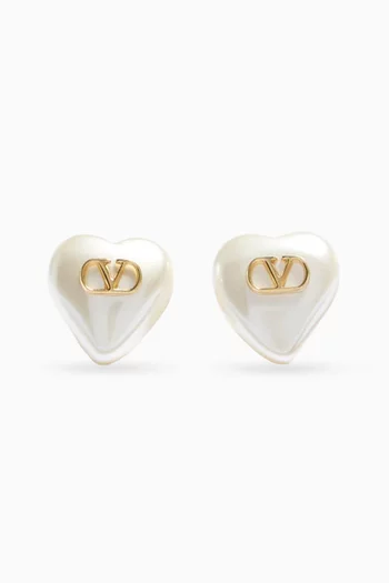 VLOGO Signature Pearl Earrings in Metal