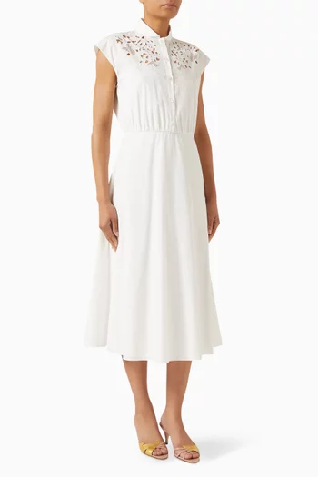Embroidered Midi Dress in Poplin