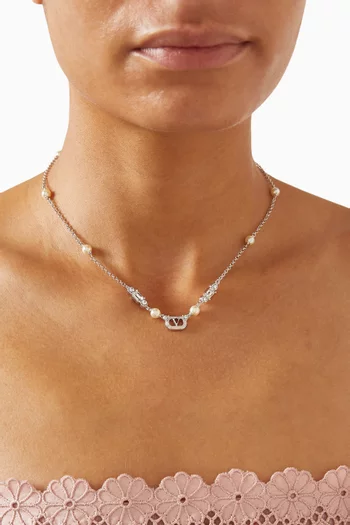Ovalette Pearl & Swarovski® Necklace in Silver-tone Metal