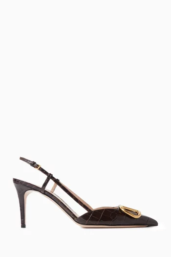 Vlogo Signature 80 Slingback Pumps in Croc-embossed Calfskin