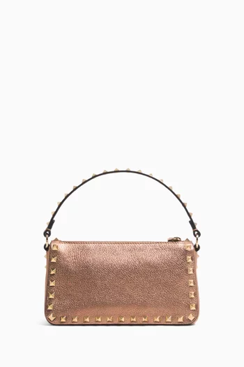 Small Rockstud Crossbody Bag in Laminated Grainy Calfskin
