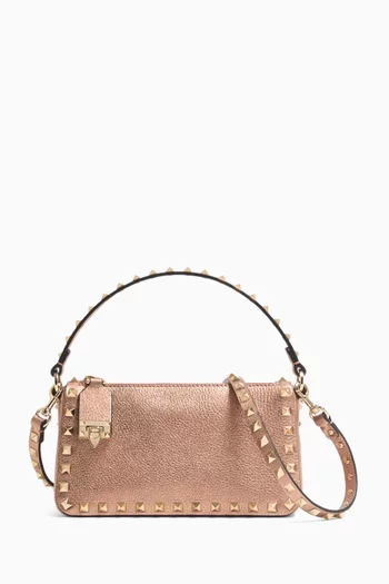 Small Rockstud Crossbody Bag in Laminated Grainy Calfskin