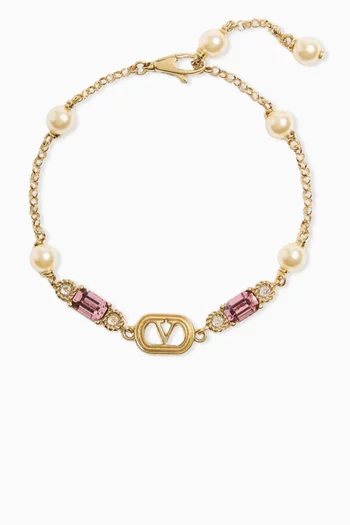 Ovalette VLOGO Swarovski® Pearl & Crystal Bracelet in Gold-tone Metal