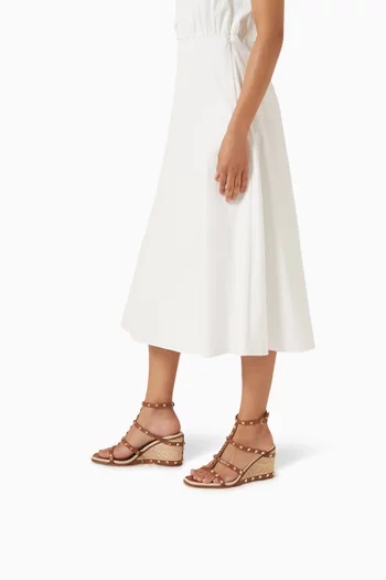 صندل بحلي هرمية وكعب ويدج 80 مم خوص وجلد