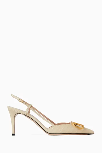 VLogo Signature 80 Slingback Pumps in Croc-embossed Leather