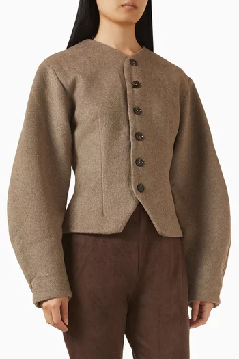 جاكيت أية بخصر مزموم مزيج صوف