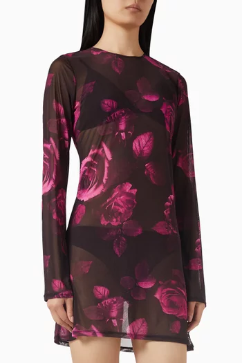 Floral-print Mini Dress in Mesh