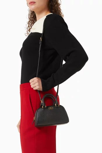 Mini Signature Bowling Bag in Grainy Calfskin Leather