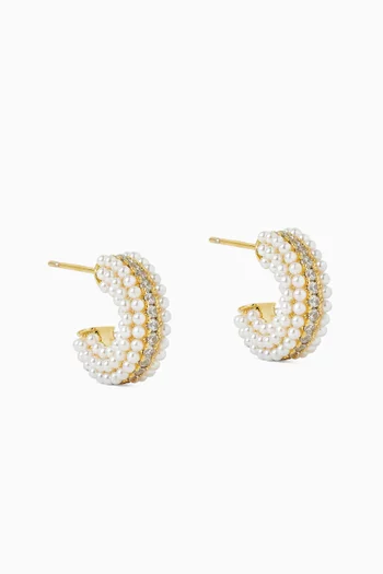 Pearl & Crystal Hoop Earrings in Gold Vermeil