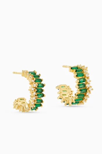 أقراط دائرية بأحجار كريستال فضة إسترلينية مطلية ذهب