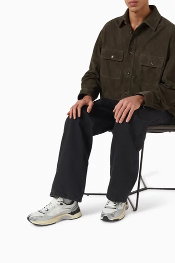 Hyperway Low Sneakers in Metallic Leather & Mesh