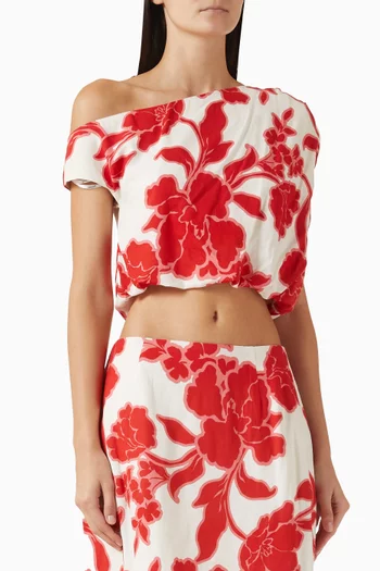 Rosela Floral-print Asymmetrical Cropped Top