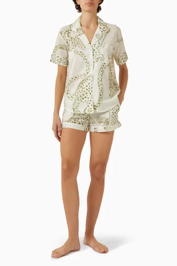 طقم بيجاما شورت بنقشة فهود قطن