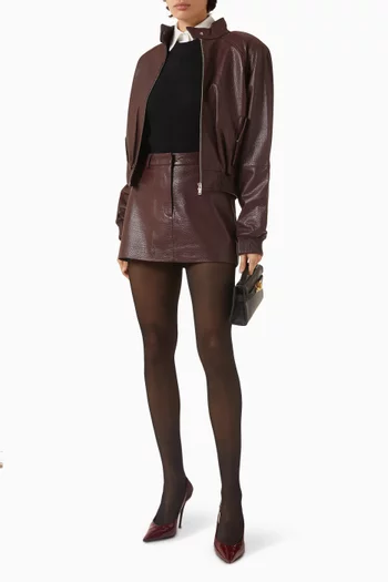 جاكيت بومبر قصير جلد بارز الملمس