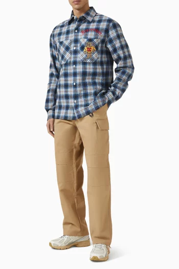 قميص مزين بجالب حظ ونقشة مربعات قطن بوبلين