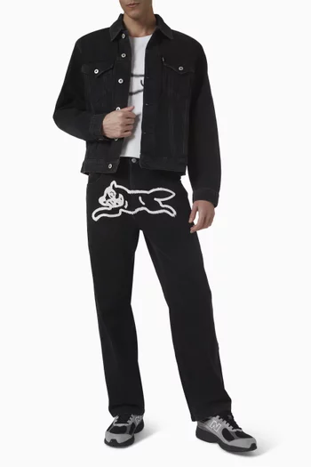 جاكيت تراكر بطبعة كلب يجري بطلاء بخاخ دينم