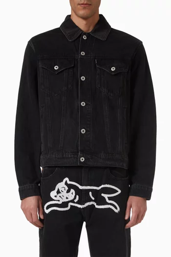 جاكيت تراكر بطبعة كلب يجري بطلاء بخاخ دينم