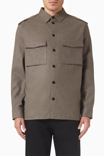 قميص بأزرار مزيج صوف