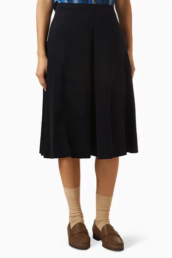 تنورة متوسطة الطول قطن مخملي مضلع بطيّات