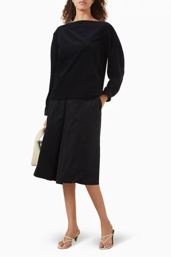 بلوزة قطن مخملي مضلع بقصة فضفاضة