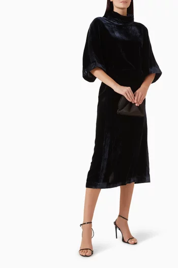 Drape-neck Midi Dress in Velvet