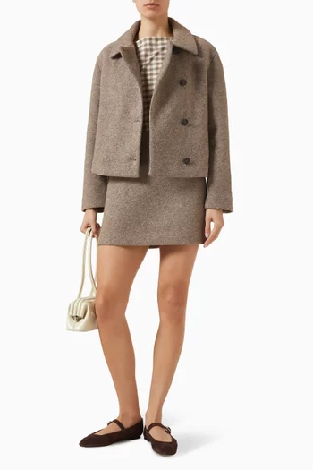 جاكيت مزيج صوف بارز الملمس بقصة قصيرة