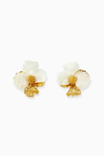 Flower Resin Stud Earrings in Gold-plated Metal