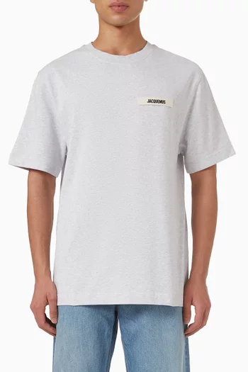 تي شيرت بشريط مضلع بشعار الماركة قطن عضوي