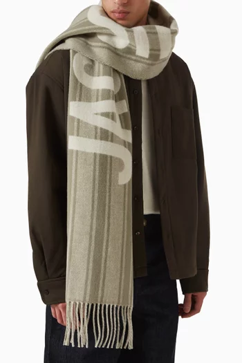 Striped Logo Scarf in Wool