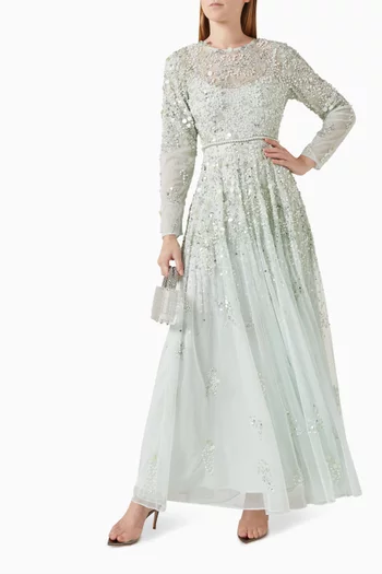 Pearl-embellished Gown in Mesh
