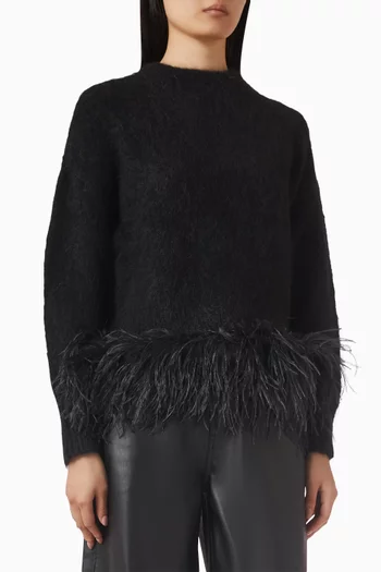 سترة دوفيكو بحافة بريش مزيج صوف ألبكة