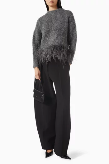 سترة دوفيكو بحافة بريش مزيج صوف ألبكة