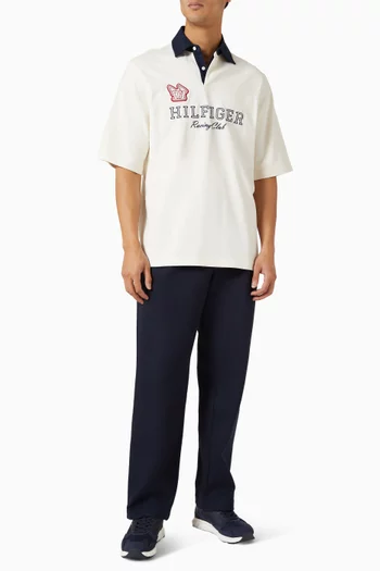 تي شيرت بولو راجبي مطرز بشعار الماركة قطن