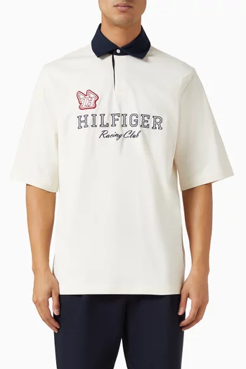 تي شيرت بولو راجبي مطرز بشعار الماركة قطن