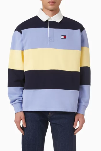 تي شيرت بولو راجبي مخطط بشارة قطن