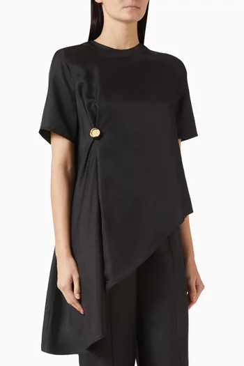 بلوزة ميديا بحافة غير متماثلة حرير تويل