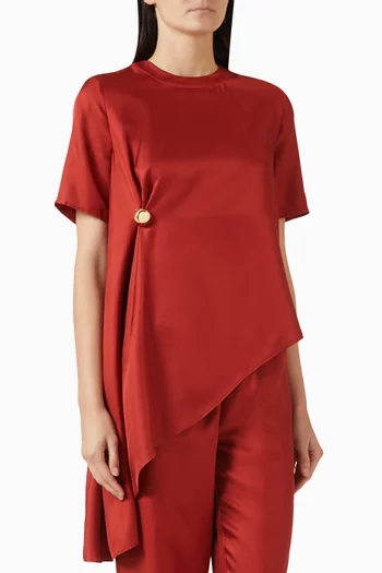 بلوزة ميديا بحافة غير متماثلة حرير تويل