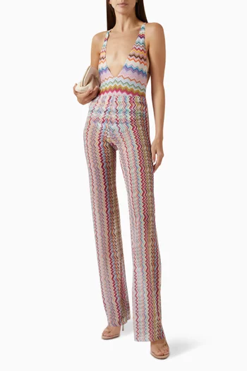 Zig Zag-print Flared Pants in Tulle