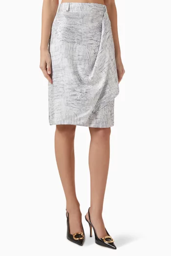 Alligator-print Skirt in Silk-twill