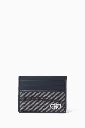 حافظة بطاقات بتصميم مجدول وحلية جانشيني جلد