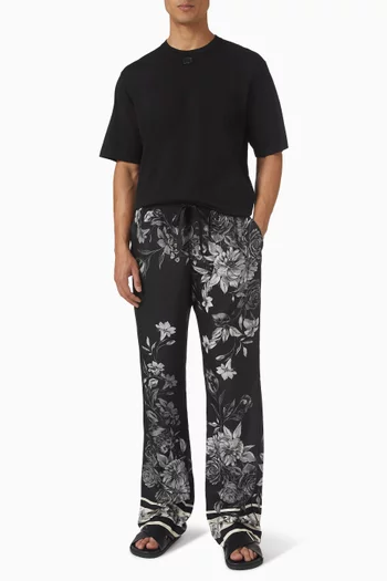 بنطال بنقشة زهور جاكار حرير تويل