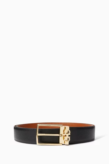 Reversible Gancini Belt in Stamped Calfskin