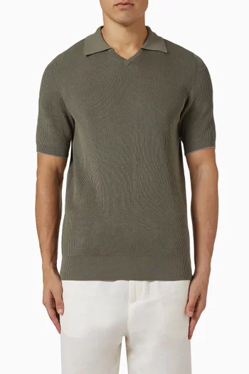 English Rib Knit Polo Shirt in Cotton