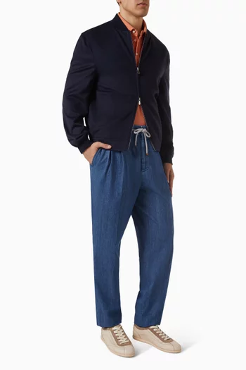 Double Pleats Drawstring Pants in Denim