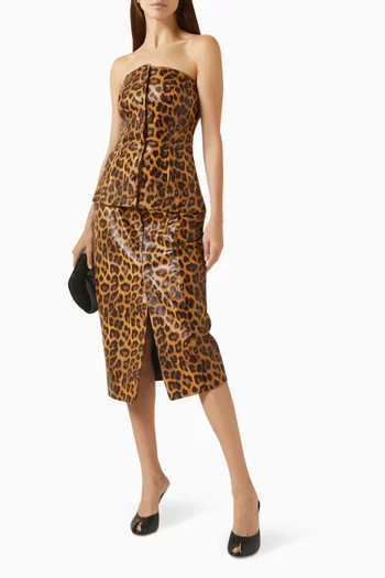 Leopard-print Peplum Top in Leather