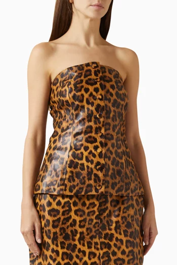 Leopard-print Peplum Top in Leather