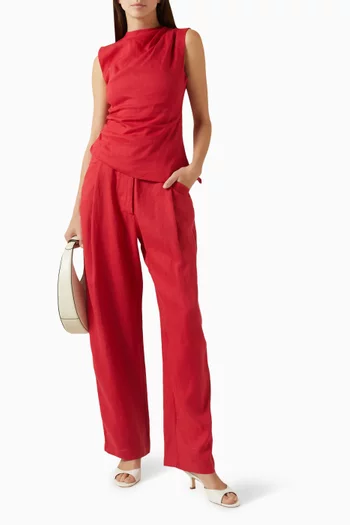 بنطال بقصة ساق واسعة كتان